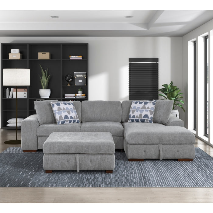 9624GY*32LRC 3-Piece Sectional with Right Chaise, Pull-out Bed and Ottoman - 9624GY*32LRC