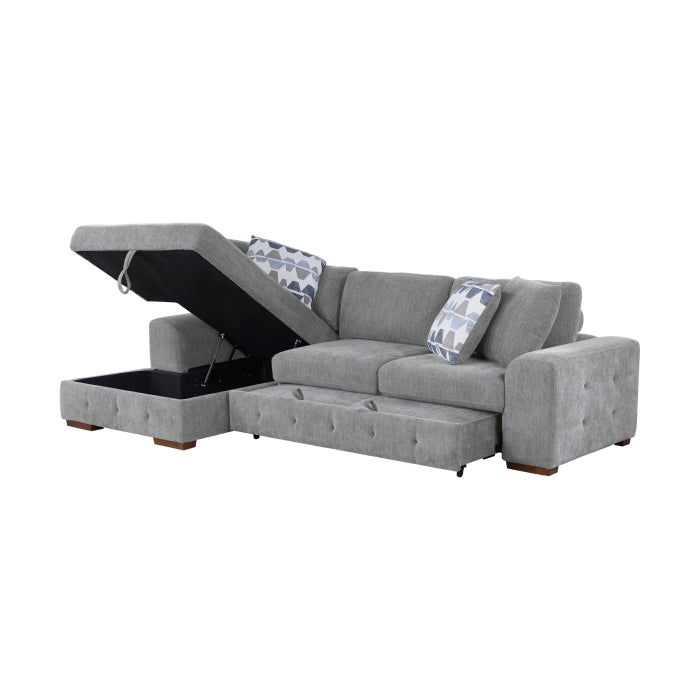 9624GY*3LC2R 3-Piece Sectional with Left Chaise, Pull-out Bed and Ottoman - 9624GY*3LC2R