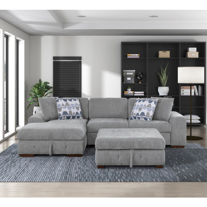 9624GY*3LC2R 3-Piece Sectional with Left Chaise, Pull-out Bed and Ottoman - 9624GY*3LC2R