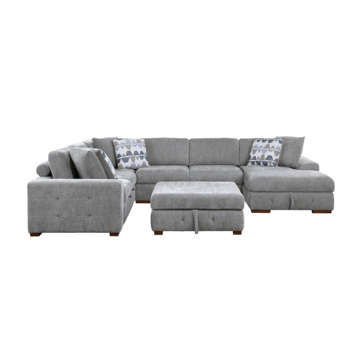 9624GY*52LRC 5-Piece Sectional with Right Chais, Pull-out Bed and Ottoman - 9624GY*52LRC