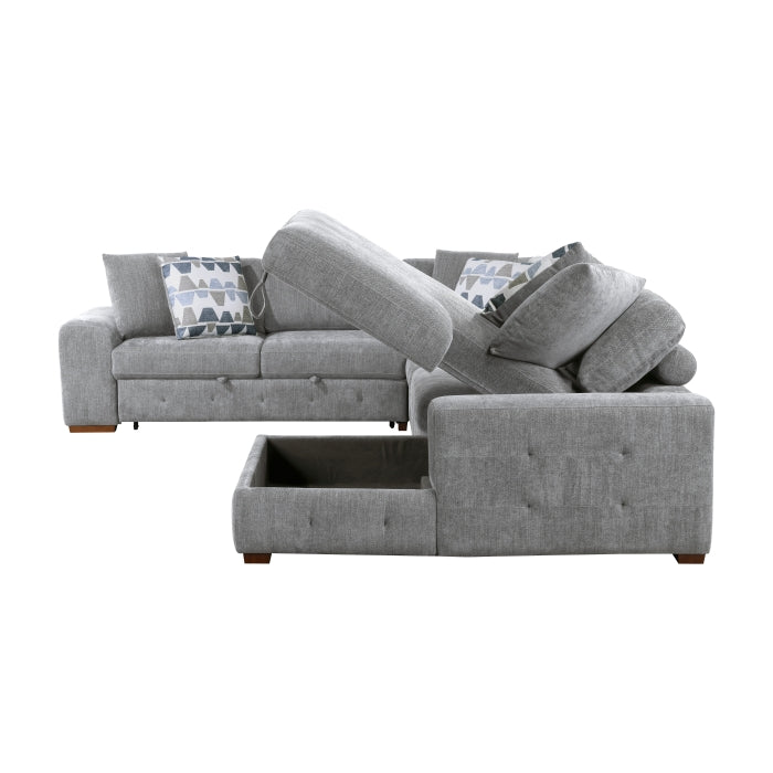 9624GY*52LRC 5-Piece Sectional with Right Chais, Pull-out Bed and Ottoman - 9624GY*52LRC