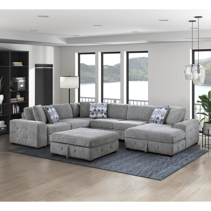 9624GY*52LRC 5-Piece Sectional with Right Chais, Pull-out Bed and Ottoman - 9624GY*52LRC
