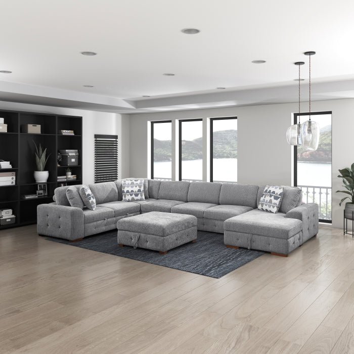 9624GY*62L1ACRCOT (6)6-Piece Sectional with Right Chaise, Pull-out Bed and Ottoman - 9624GY*62L1ACRCOT