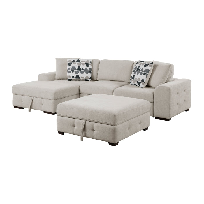 9624TP*3LC2R 3-Piece Sectional with Left Chaise, Pull-out Bed and Ottoman - 9624TP*3LC2R