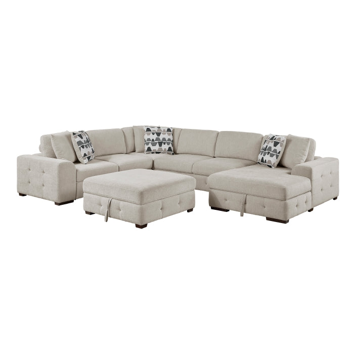 9624TP*52LRC 5-Piece Sectional with Right Chaise, Pull-out Bed and Ottoman - 9624TP*52LRC