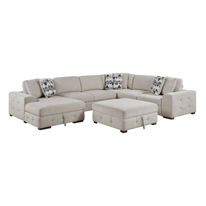 9624TP*5LC2R 5-Piece Sectional with Left Chaise, Pull-out Bed and Ottoman - 9624TP*5LC2R