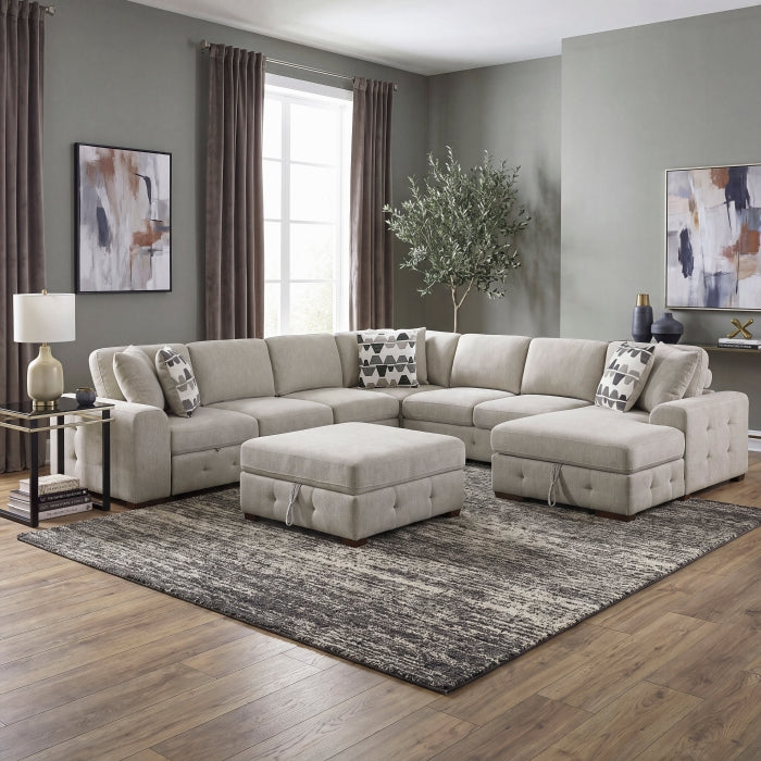 9624TP*62L1ACRCOT (6)6-Piece Sectional with Right Chaise, Pull-out Bed and Ottoman - 9624TP*62L1ACRCOT