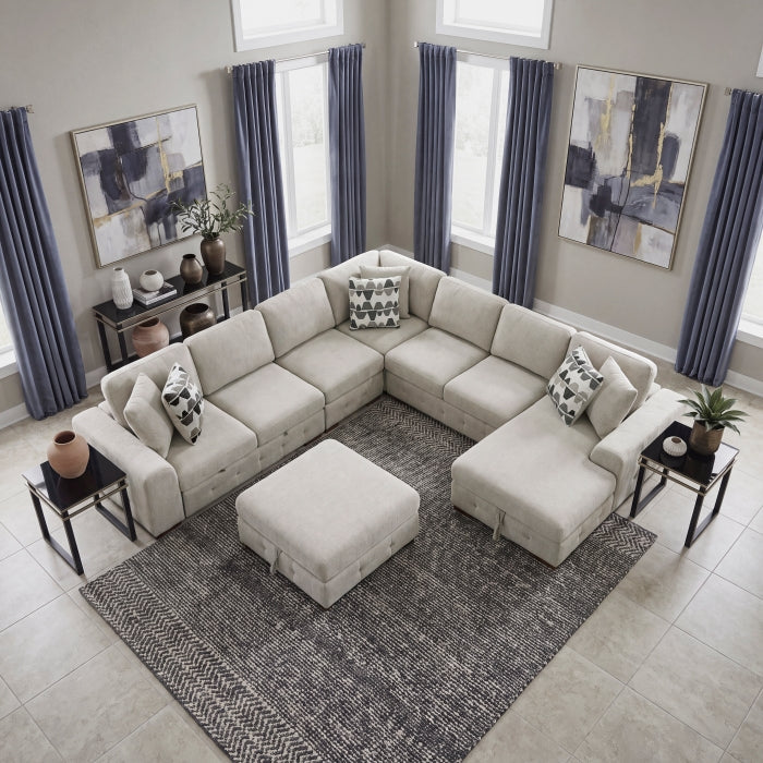 9624TP*62L1ACRCOT (6)6-Piece Sectional with Right Chaise, Pull-out Bed and Ottoman - 9624TP*62L1ACRCOT
