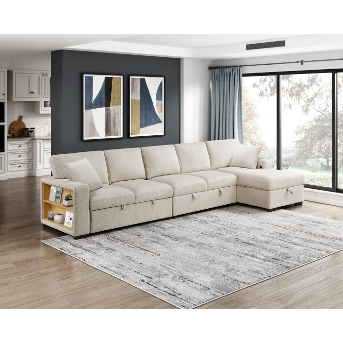 9630BE*32LRC (3)Sectional with Right Chaise, Pull-out Bed, Hidden Storages and Shelves, Charging Ports - 9630BE*32LRC