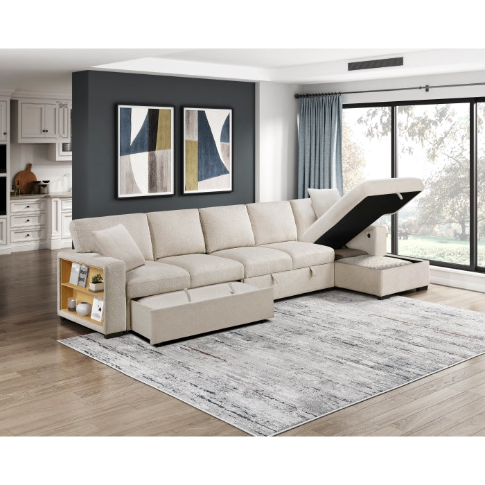 9630BE*32LRC (3)Sectional with Right Chaise, Pull-out Bed, Hidden Storages and Shelves, Charging Ports - 9630BE*32LRC
