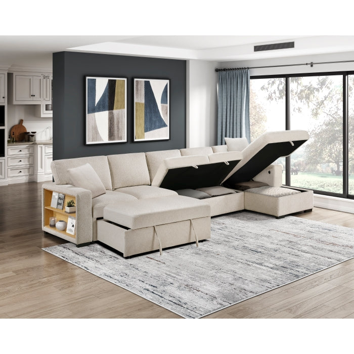 9630BE*32LRC (3)Sectional with Right Chaise, Pull-out Bed, Hidden Storages and Shelves, Charging Ports - 9630BE*32LRC