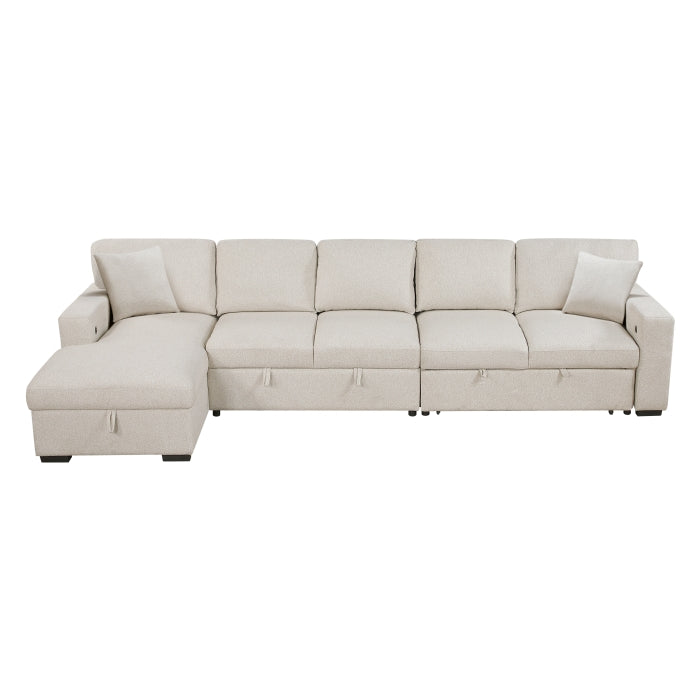 9630BE*3LC2R (3)Sectional with Left Chaise, Pull-out Bed, Hidden Storages  and Shelves, Charging Ports - 9630BE*3LC2R