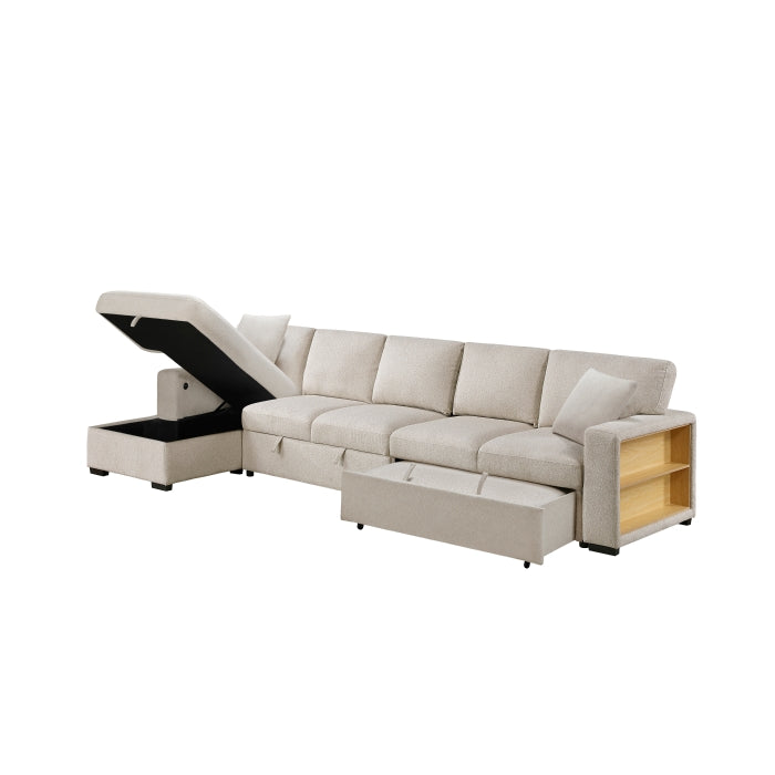 9630BE*3LC2R (3)Sectional with Left Chaise, Pull-out Bed, Hidden Storages  and Shelves, Charging Ports - 9630BE*3LC2R