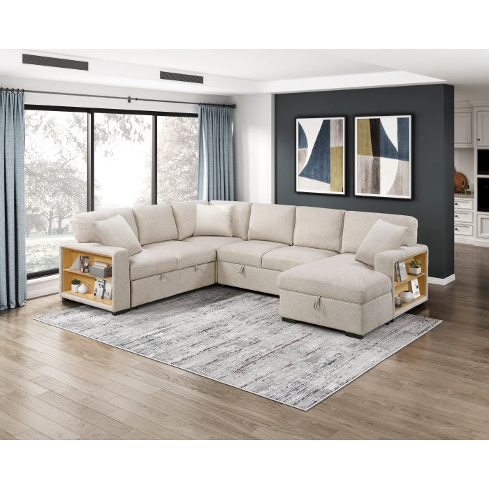 9630BE*42LRC (4)Sectional with Right Chaise, Pull-out Bed, Hidden Storages and Shelves, Charging Ports - 9630BE*42LRC