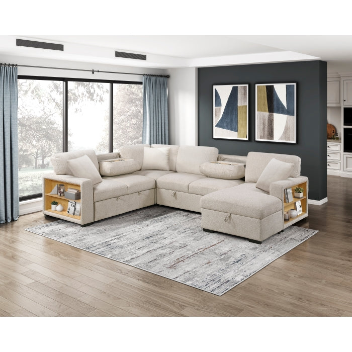 9630BE*42LRC (4)Sectional with Right Chaise, Pull-out Bed, Hidden Storages and Shelves, Charging Ports - 9630BE*42LRC