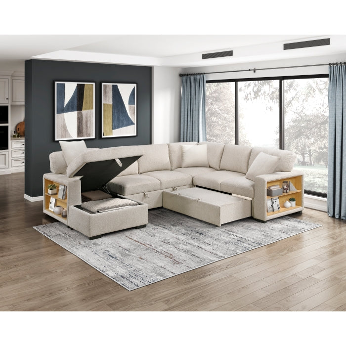 9630BE*4LC2R (4)Sectional with Left Chaise, Pull-out Bed, Hidden Storages and Shelves, Charging Ports - 9630BE*4LC2R