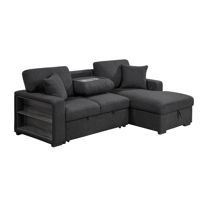 9630BK*22LRC (2)Sectional with Right Chaise, Pull-out Bed, Hidden Storage and Shelves, Charging Ports - 9630BK*22LRC