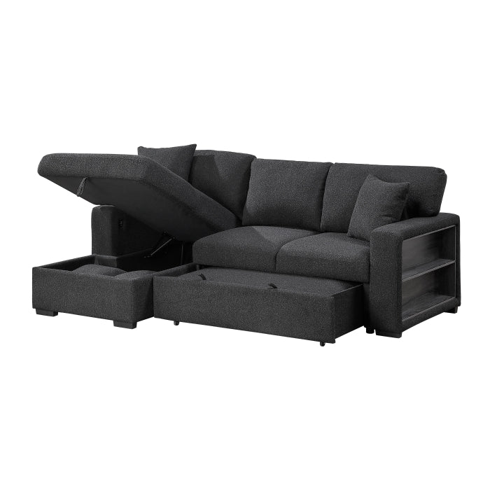 9630BK*2LC2R (2) Sectional with Left Chaise, Pull-out Bed and Hidden Storage, Charging Ports - 9630BK*2LC2R