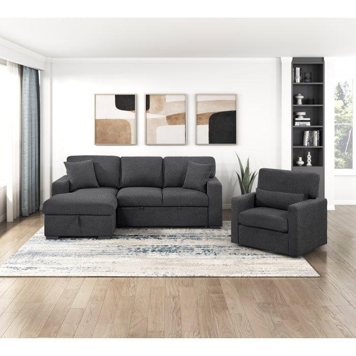 9630BK*2LC2R (2) Sectional with Left Chaise, Pull-out Bed and Hidden Storage, Charging Ports - 9630BK*2LC2R