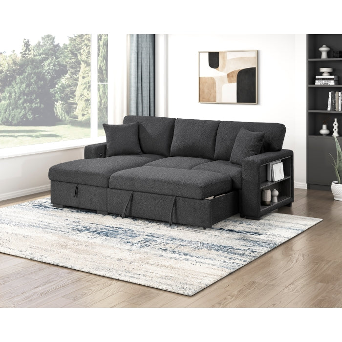 9630BK*2LC2R (2) Sectional with Left Chaise, Pull-out Bed and Hidden Storage, Charging Ports - 9630BK*2LC2R