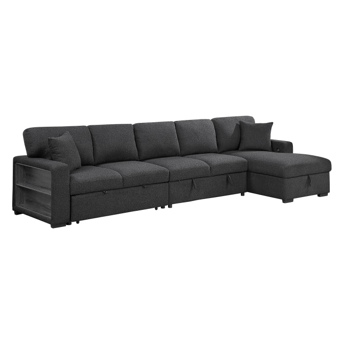 9630BK*32LRC (3)Sectional with Right Chaise, Pull-out Bed, Hidden Storages and Shelves, Charging Ports - 9630BK*32LRC