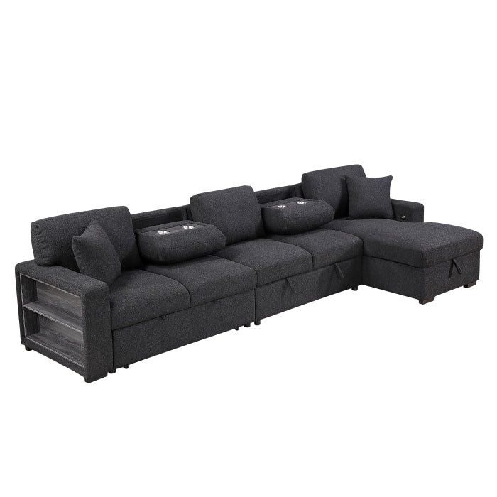 9630BK*32LRC (3)Sectional with Right Chaise, Pull-out Bed, Hidden Storages and Shelves, Charging Ports - 9630BK*32LRC