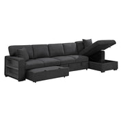 9630BK*32LRC (3)Sectional with Right Chaise, Pull-out Bed, Hidden Storages and Shelves, Charging Ports - 9630BK*32LRC