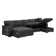 9630BK*32LRC (3)Sectional with Right Chaise, Pull-out Bed, Hidden Storages and Shelves, Charging Ports - 9630BK*32LRC