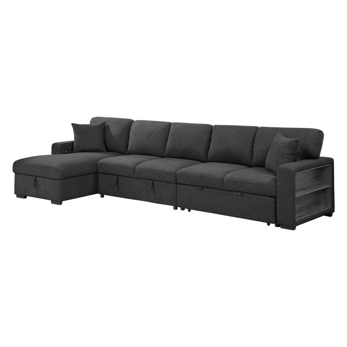 9630BK*3LC2R (3)Sectional with Left Chaise, Pull-out Bed, Hidden Storages  and Shelves, Charging Ports - 9630BK*3LC2R