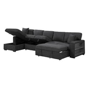 9630BK*3LC2R (3)Sectional with Left Chaise, Pull-out Bed, Hidden Storages  and Shelves, Charging Ports - 9630BK*3LC2R