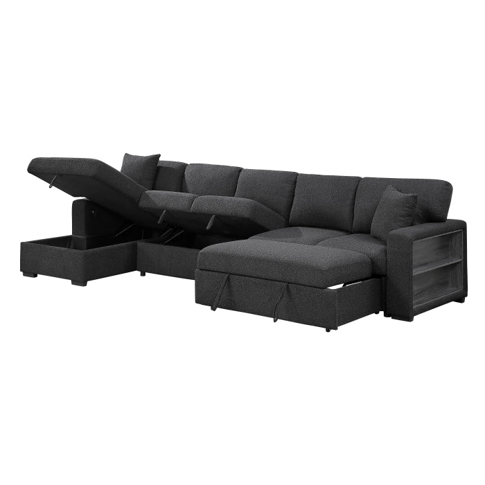 9630BK*3LC2R (3)Sectional with Left Chaise, Pull-out Bed, Hidden Storages  and Shelves, Charging Ports - 9630BK*3LC2R