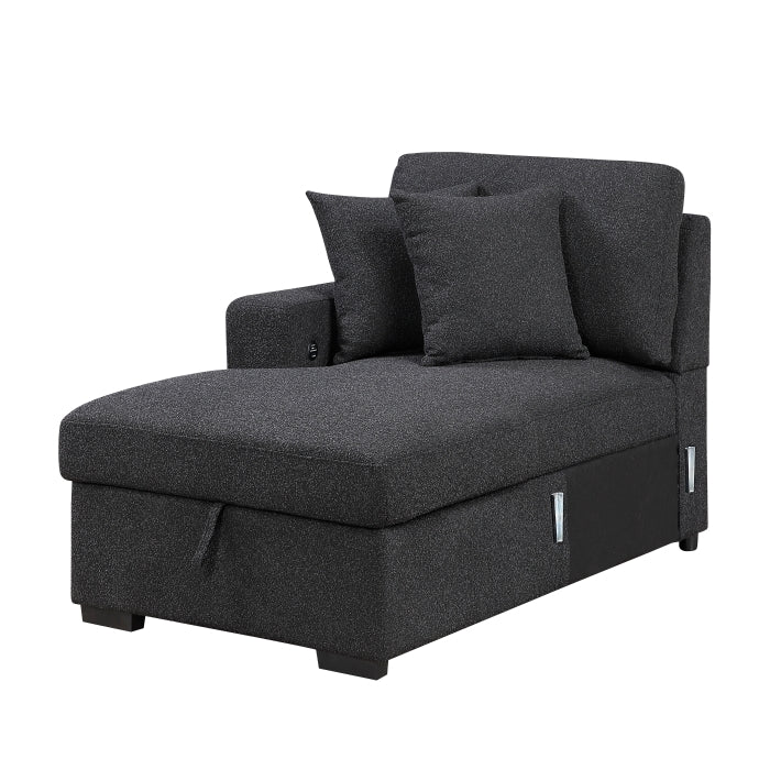 9630BK*3LC2R (3)Sectional with Left Chaise, Pull-out Bed, Hidden Storages  and Shelves, Charging Ports - 9630BK*3LC2R