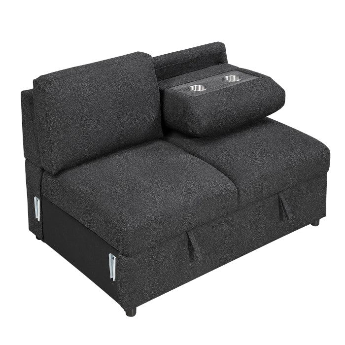 9630BK*3LC2R (3)Sectional with Left Chaise, Pull-out Bed, Hidden Storages  and Shelves, Charging Ports - 9630BK*3LC2R