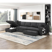 9630BK*3LC2R (3)Sectional with Left Chaise, Pull-out Bed, Hidden Storages  and Shelves, Charging Ports - 9630BK*3LC2R