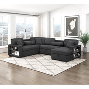 9630BK*42LRC (4)Sectional with Right Chaise, Pull-out Bed, Hidden Storages and Shelves, Charging Ports - 9630BK*42LRC