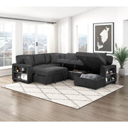 9630BK*42LRC (4)Sectional with Right Chaise, Pull-out Bed, Hidden Storages and Shelves, Charging Ports - 9630BK*42LRC