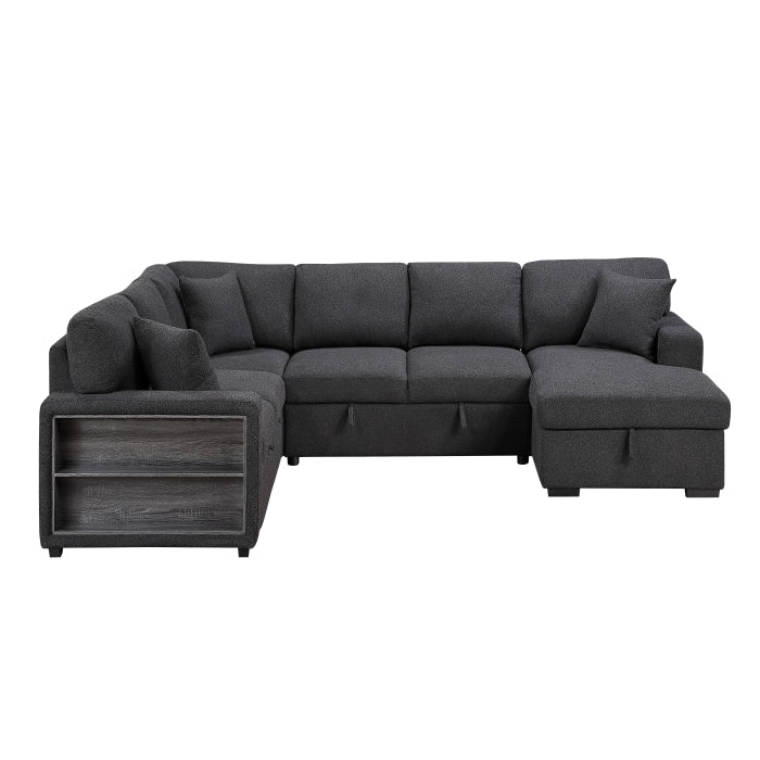 9630BK*42LRC (4)Sectional with Right Chaise, Pull-out Bed, Hidden Storages and Shelves, Charging Ports - 9630BK*42LRC