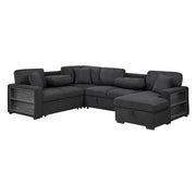 9630BK*42LRC (4)Sectional with Right Chaise, Pull-out Bed, Hidden Storages and Shelves, Charging Ports - 9630BK*42LRC