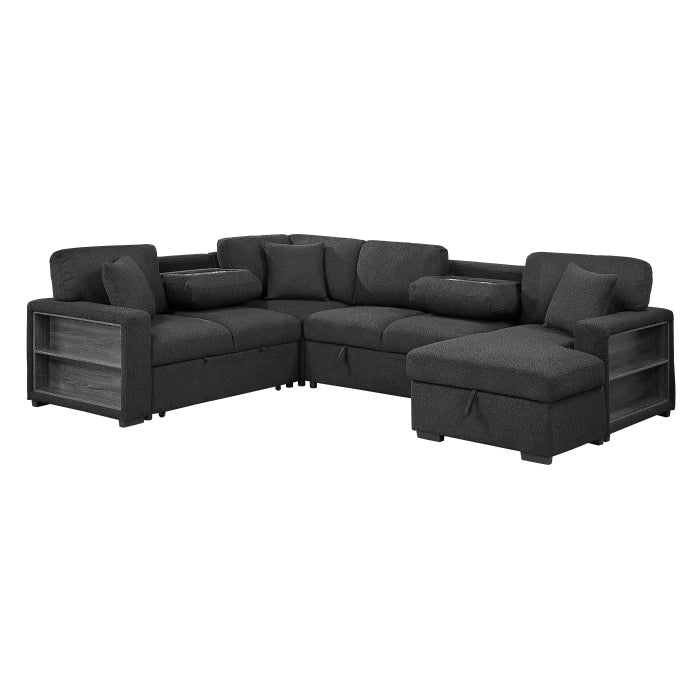 9630BK*42LRC (4)Sectional with Right Chaise, Pull-out Bed, Hidden Storages and Shelves, Charging Ports - 9630BK*42LRC