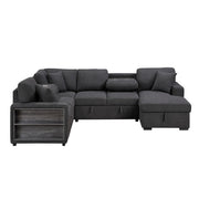 9630BK*42LRC (4)Sectional with Right Chaise, Pull-out Bed, Hidden Storages and Shelves, Charging Ports - 9630BK*42LRC