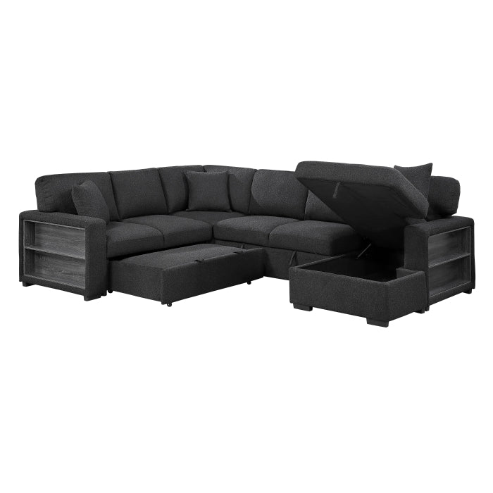 9630BK*42LRC (4)Sectional with Right Chaise, Pull-out Bed, Hidden Storages and Shelves, Charging Ports - 9630BK*42LRC