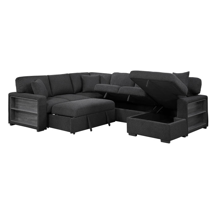 9630BK*42LRC (4)Sectional with Right Chaise, Pull-out Bed, Hidden Storages and Shelves, Charging Ports - 9630BK*42LRC