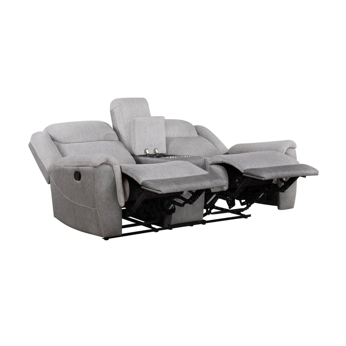 9703GY-2 Double Reclining Love Seat with Center Console - 9703GY-2