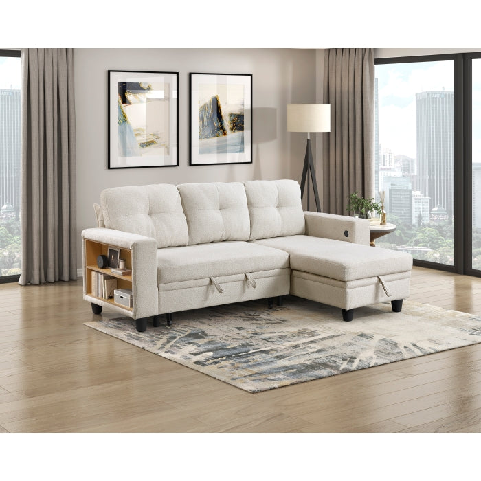 9705BE*32AVC (3)Sectional with Reversible Chaise, Pull-out Bed, Shelves and Charging Ports - 9705BE*32AVC