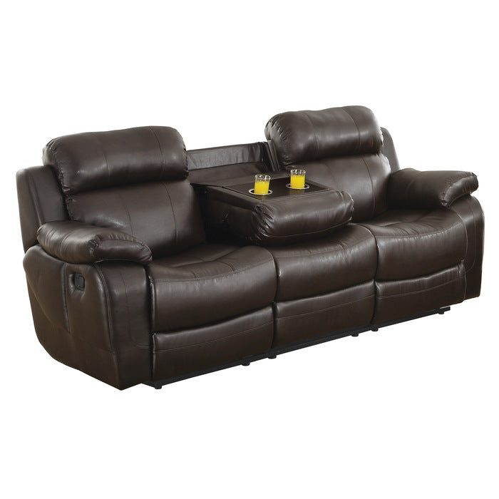 9724BRW-3 Double Reclining Sofa with Center Drop-Down Cup Holders - 9724BRW-3