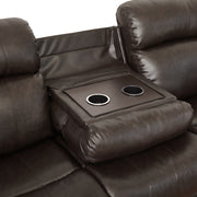 9724BRW-3 Double Reclining Sofa with Center Drop-Down Cup Holders - 9724BRW-3