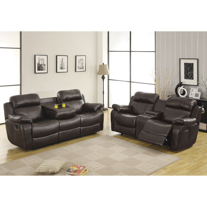 9724BRW-3 Double Reclining Sofa with Center Drop-Down Cup Holders - 9724BRW-3