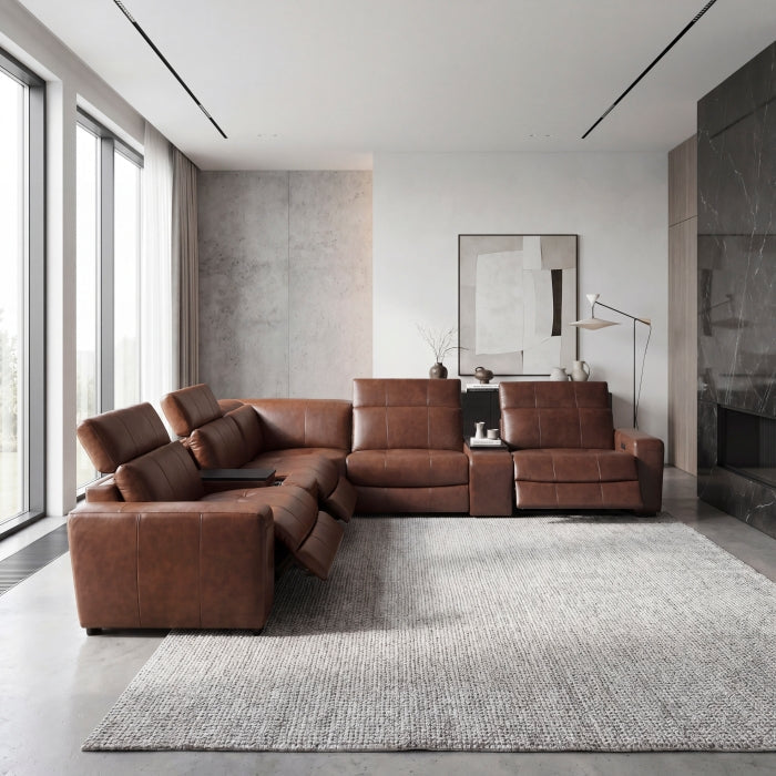 9790BRW*7LRRRPWH (7)7-Piece Modular Power Reclining Sectional with Power Headrests and Charging Ports - 9790BRW*7LRRRPWH