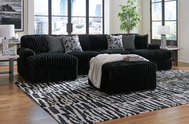 Midnight-Madness 3-Piece Sectional with Ottoman in Onyx from Ashley - Lara Furniture