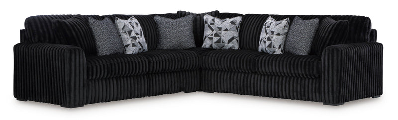 Midnight-Madness 3-Piece Sectional with Ottoman in Onyx from Ashley - Lara Furniture